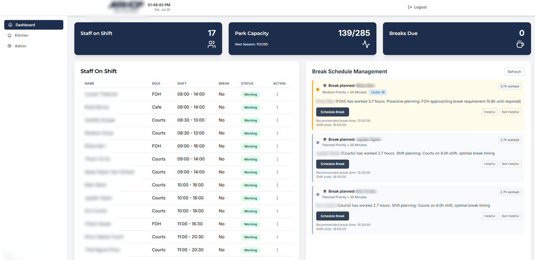 AirHop Bristol - Break scheduling and Kitchen management system
